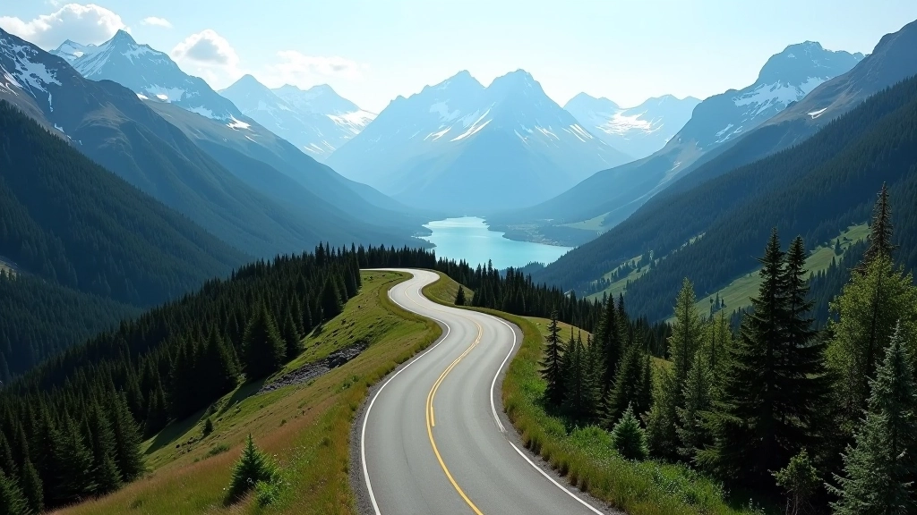 Mountain pass winding road with scenic viewpoint