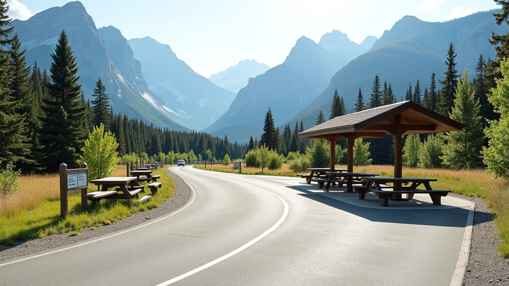 Rest stop area with accessible parking and shade structure