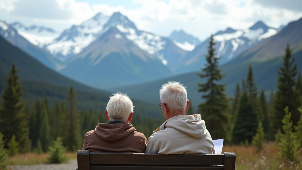 Travelers reviewing route planning at a scenic mountain overlook